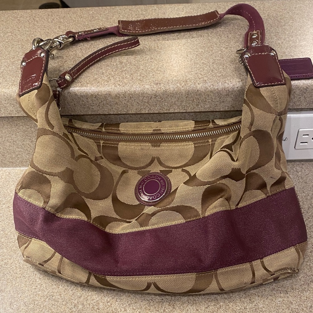 Coach Tan and Plum Shoulder Bag